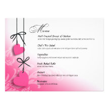 Heartstrings Dinner Menu hot pink Personalized Invite