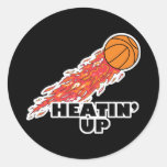 heatin up basketball on fire round sticker