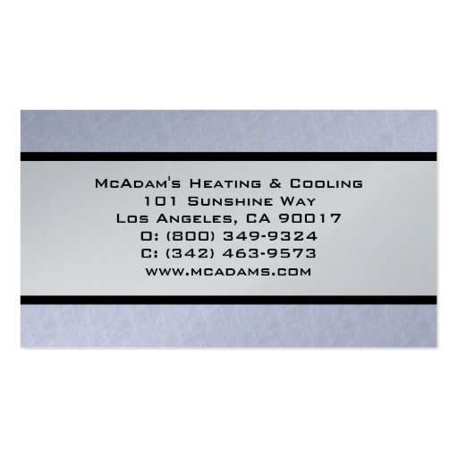 Heating Cooling HVAC Heat Pump Furnace A/C Platnum Business Cards (back side)