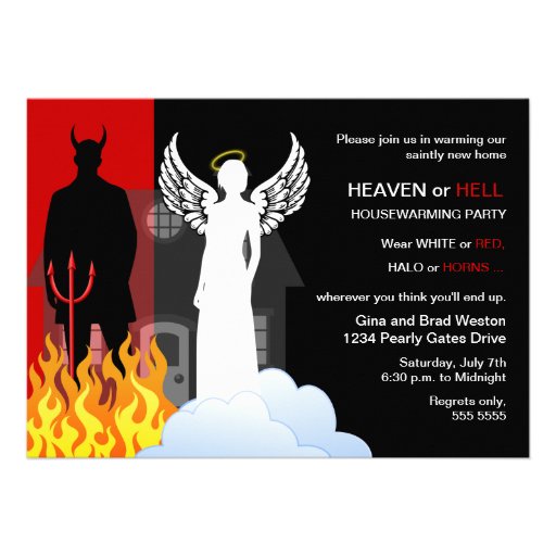 Heaven or Hell Housewarming Party Custom Invites (front side)