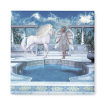 Heavenly Angel And Unicorn Magnet by mickeyelvis128 Heavenly Angel And Unicorn Magnet