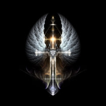 Heavenly Angel Wing Cross Fractal Art Black Bkgnd posters