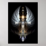 Heavenly Angel Wing Cross Fractal Art Black Bkgnd Poster