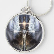 Heavenly Angel Wing Cross Fractal Art Keychain