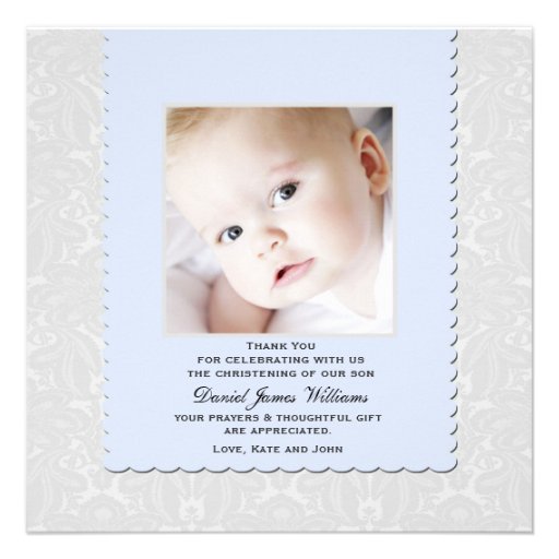 Heavenly Blue Damask Photo Thank You / Notecard (front side)