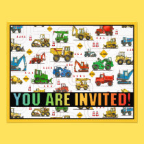 Heavy Equipment Theme Kids Party Invitation invitations
