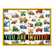Heavy Equipment Theme Kids Party Invitation