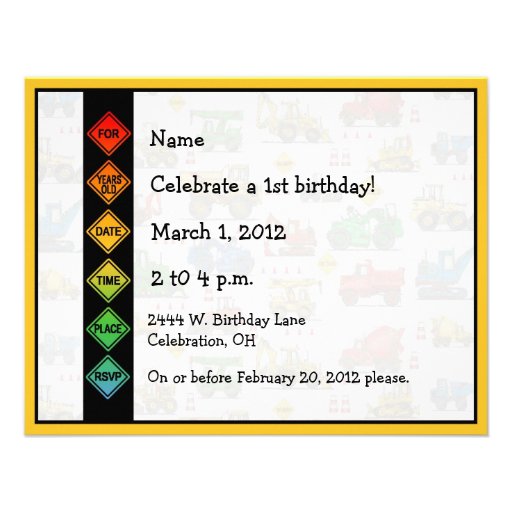 Heavy Equipment Theme Kids Party Invitation