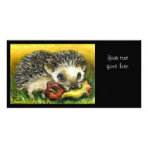 Hedgehog and apple personalized photo card