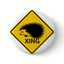 Hedgehog Crossing Highway Sign Pinback Button