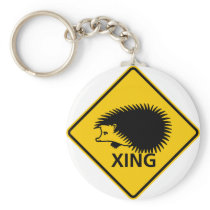 Hedgehog Crossing Highway Sign Keychains