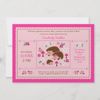 Hedgehog Family Baby Girl Shower Invitation