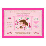 Hedgehog Family Baby Girl Shower Invitation