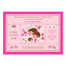 Hedgehog Family Baby Girl Shower Invitation