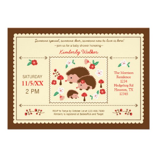 Hedgehog Family Unisex Baby Shower Invitation