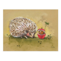Hedgehog Lucky Clover Afternoon Post Card
