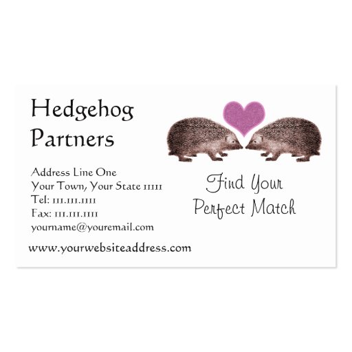 Hedgehogs in Love Romantic Matchmaking Dating Business Card Templates (back side)