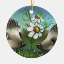 Hedgehogs on a date ornaments