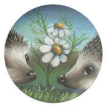 Hedgehogs on a date plates
