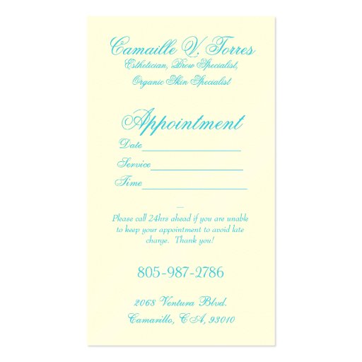 Heiress - Skin, Wax and Hair Business Cards (back side)