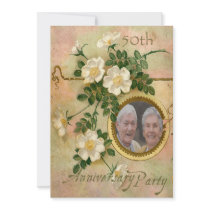Heirloom Rose 50th Anniversary Personalized Photo Custom Announcements
