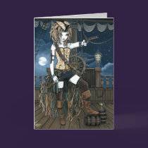 "Helena" Sky Pirate Ship Moon Fae Card