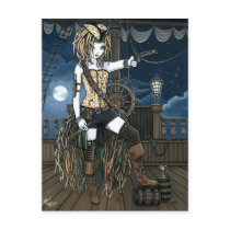 helena, pirate, pirates, gothic, ship, ocean, moon, barrels, gun, telescope, lattern, dreadlocks, sea, fantasy, art, myka, jelina, oceans, Postcard with custom graphic design