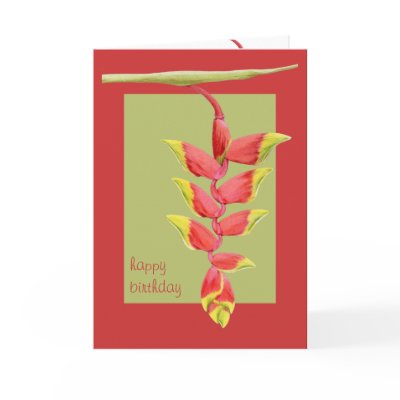 Heliconia Branch Birthday Card by floatinglemons