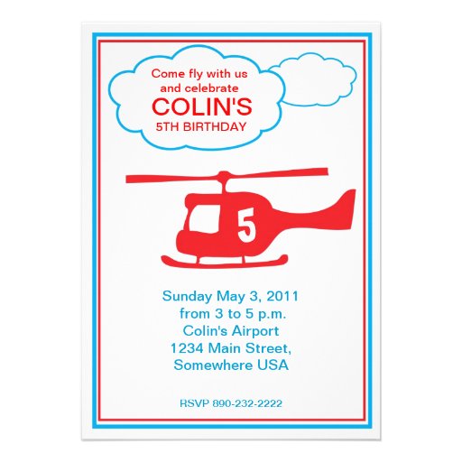 helicopter Boy Birthday Party Invitation