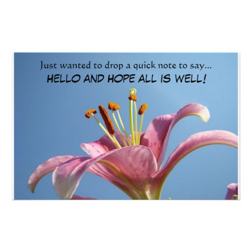 HELLO And HOPE All Is Well Stationery Quick Note Zazzle