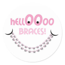 Hello Braces Pink Round Stickers