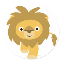 Hello!! Cartoon Lion round sticker