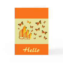 'Hello', Cats & Butterflies in orange & yellow Card