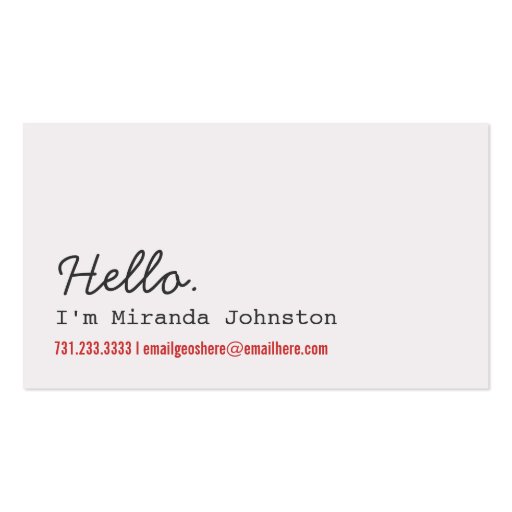 Hello Cream & Red Design Calling Cards Business Card Templates (front side)