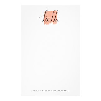 hello hand lettered watercolor stationery