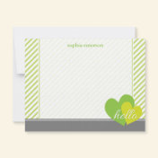 Hello Hearts Personalized Flat Note Cards (Green) Personalized Invitation