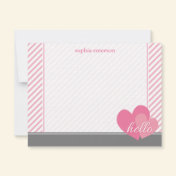 Hello Hearts Personalized Flat Note Cards (Pink) Custom Invites