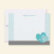 Hello Hearts Personalized Flat Note Cards (Teal) Invitation