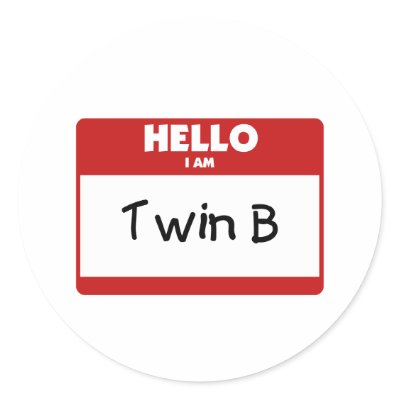 Hello I Am Twin B Round Sticker by Scrappintwins