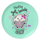 Hello Lovely Cupcake Art in mint green. Dinner Plate