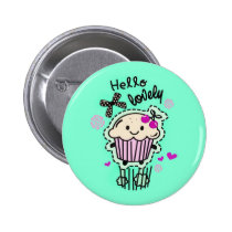 Hello Lovely in Mint green retro style. buttons