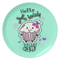 Hello Lovely in Mint green retro style. plates