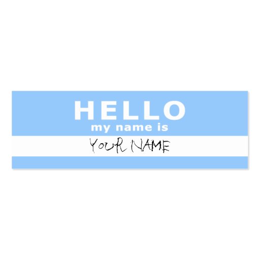 hello my name is : 2-sided : light blue business cards (front side)