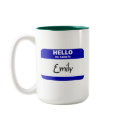 Hello My Name Is Emily (Blue) mugs by Name_Gear Hello My Name Is Emily (Blue) mugs
