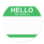 Hello My Name Is - Green Round Stickers