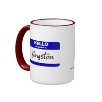 Hello My Name Is Kingston (Blue) mugs