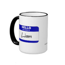 Hello My Name Is Liam (Blue) mugs