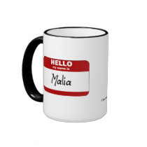 Hello My Name Is Malia (Red) mugs by Name_Gear Hello My Name Is Malia (Red) mugs