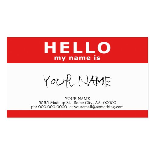 hello my name is : red business card templates