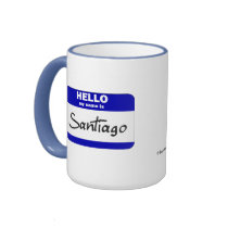 Hello My Name Is Santiago (Blue) mugs